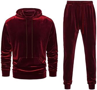 KISSQIQI Mens 2 Pieces Velour Tracksuits Velvet Outfits Sweatsuits Jogging Sport Suits Jacket Pants hooded Tracksuit