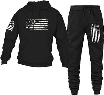 Ovjircd Vintage American Flag Tracksuit Set for Men and Women - Long Sleeve USA Flag Pullover Hoodies and Sweatpants Outfit