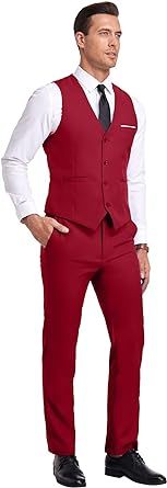 BONOW Mens Suits Vest Pant Set, Slim Fit 2 Pieces Casual Suit Waistcoat Wedding Groomsmen