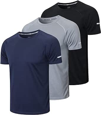 frueo Men's 3 Pack Workout Shirts Dry Fit Moisture Wicking Short Sleeve Mesh Athletic T-Shirts