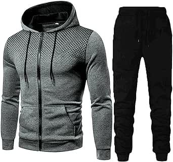 Men's Hooded Athletic Tracksuit Splicing Zipper Sweater Pants Sports Sets Solid Jogging Activewear Zip Up Hoodie