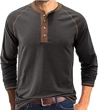 Men's Henley Shirt Long Sleeve Thermal Underwear Henley Top Casual Slim Fit Lightweight 5 Button T Shirts