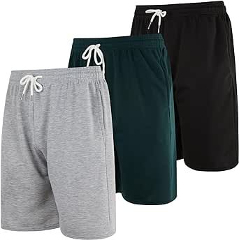 Real Essentials 3 Pack: Men's Cotton 9" French Terry Casual Lounge Sweat Shorts with Pockets (Available in Big & Tall)