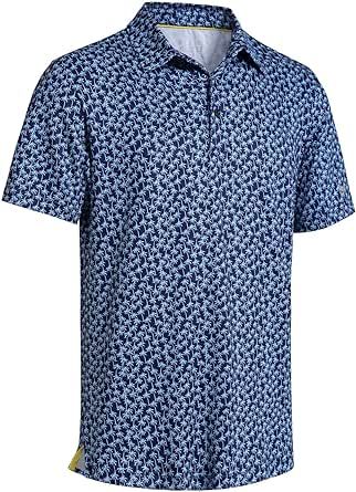 Mens Golf Shirts Short Sleeve Moisture Wicking Dry Fit Print Performance Athletic Casual Golf Polo Shirts for Men