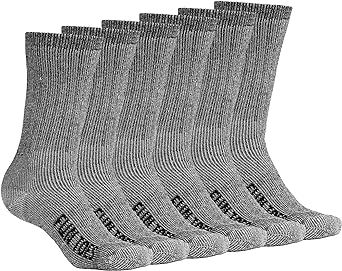 FUN TOES Men's Hiking Crew Merino Wool Socks 6 Pairs Lightweight, Reinforced Size 8-12