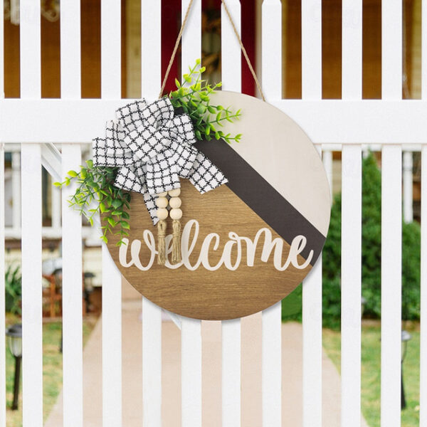 1pc Crafting 12 Inches Welcome Sigh For Front Door Big Wooden Wreath Welcome Wreath Farmhouse Front Door Decoration Housewarming Gift for Home Outdoor