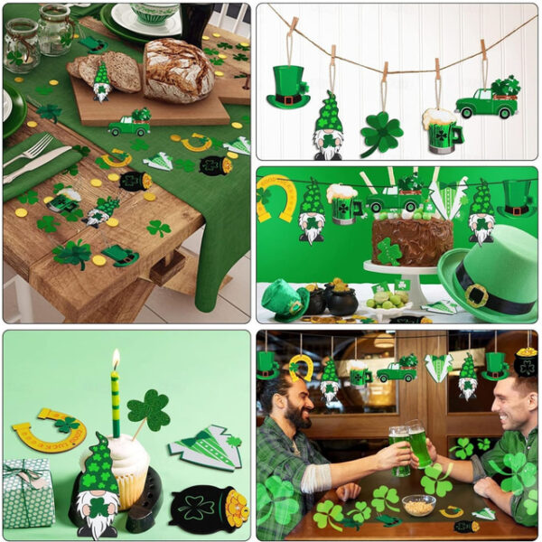 24pcs St. Patrick's Day Ornaments Wooden St. Patricks Day Decorations Lucky Hanging Ornament Hanging Wishes Craft for Tree Shamrock Wall Decoration 8