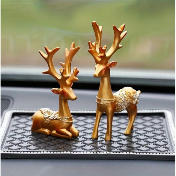 2pcs Deer Ornament Figurines,Creative Deer Decor Decoration, Car Interior Reindeer Accessory Couple Plush Ornaments, Desktop Center Statue ,Shape Scul