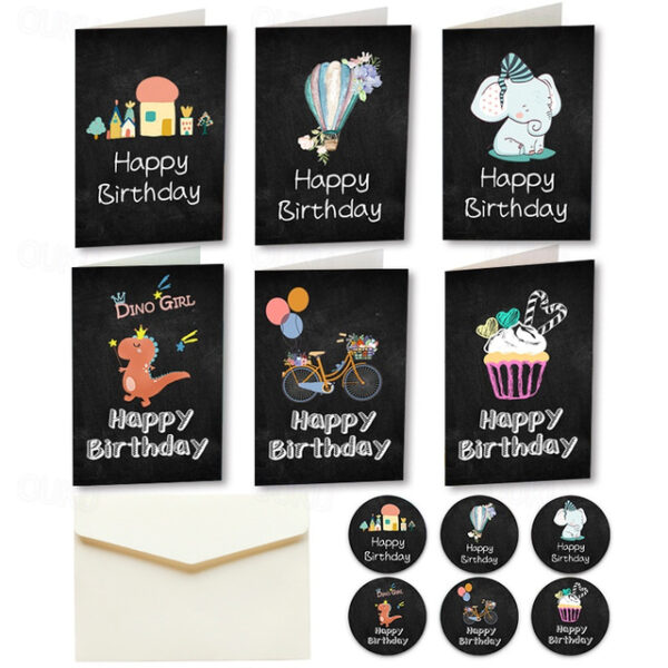 6pcs/sets Happy Birthday Card Cute Cartoon Dinosaur Cake Gift Postcard with Envelope Sticker Birthday Party Invitation Greeting Card. 2024 - US $5.99