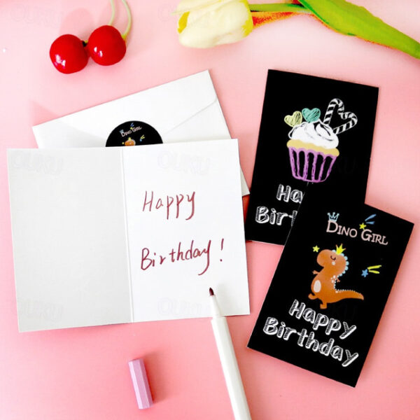 6pcs/sets Happy Birthday Card Cute Cartoon Dinosaur Cake Gift Postcard with Envelope Sticker Birthday Party Invitation Greeting Card. 2024 - US $5.99