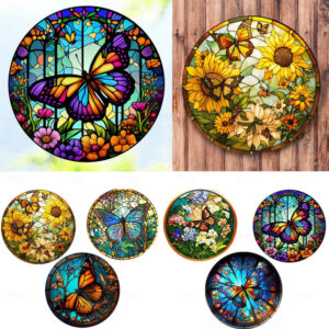 Butterfly Faux Stained Glass Window Cling Suncatcher, Round Dragonfly Wreath Glass, Butterfly Wreath Acrylic Plate Decoration 2025 - US $10.99