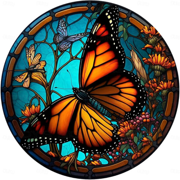 Butterfly Faux Stained Glass Window Cling Suncatcher, Round Dragonfly Wreath Glass, Butterfly Wreath Acrylic Plate Decoration 2025 - US $10.99