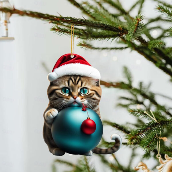 Christmas Cat Ornament,Acrylic 2D Flat Printed Xmas Tree Ornament and Car Rear View Mirror Accessories for Cat Lover 2025 - US $2.99