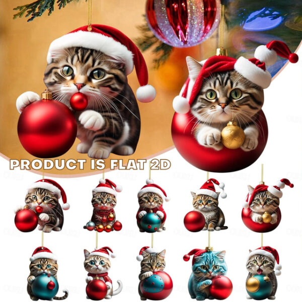 Christmas Cat Ornament,Acrylic 2D Flat Printed Xmas Tree Ornament and Car Rear View Mirror Accessories for Cat Lover 2025 - US $2.99