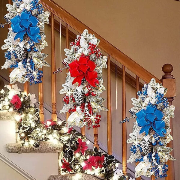 Christmas Decorations Christmas Wreaths Xmas Swags with Lights Cordless Prelit Stairway Stairway Staircase Window Wall Decoration Teardrop Trim Wreath