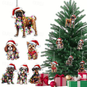 Christmas Dog Tree Decoration, Birthday Parties Xmas Ornament, Adds A Spooky Touch To Your Car Rearview Mirror And Christmas Tree Decorations Keychain