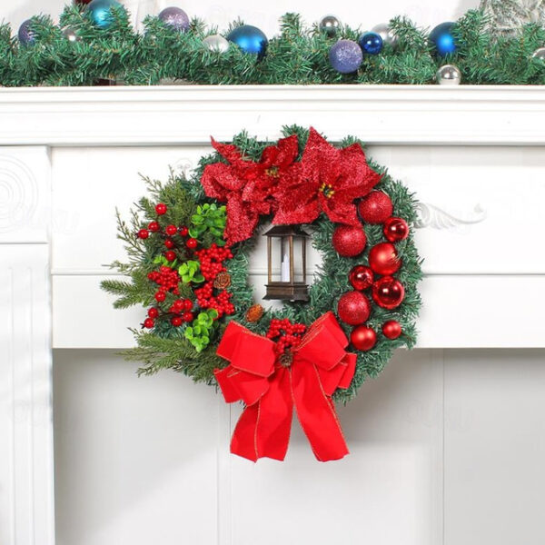 Christmas Wreaths with Light for Front Door, Xmas Wreaths with Bow Ribbon, Winter Garlands Wreath for Outdoor Indoor Window Mantle Christmas Decoratio