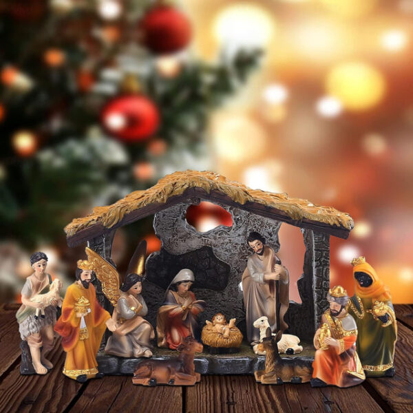 Colorful Resin Nativity Set with Creche - Christmas Nativity Scene for Indoor Holiday Decor - Family-Friendly Christmas Decorations Christmas Nativity