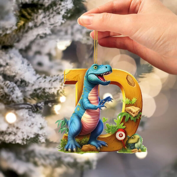 Dinosaur Christmas Ornament 26 Letters Hanging Pendant Ornaments 2024 Plastic Initial Monogram Xmas Tree Decorations with Hanging Rope Unique Customiz