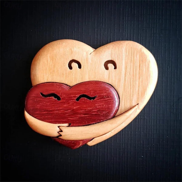 Loving Hearts Wood Intarsia Pinback Button, Pocket Hug Wooden Ornaments, Handmade Love Button Pin, Vintage Heart Brooch for Backpacks Clothes Hats, Gi