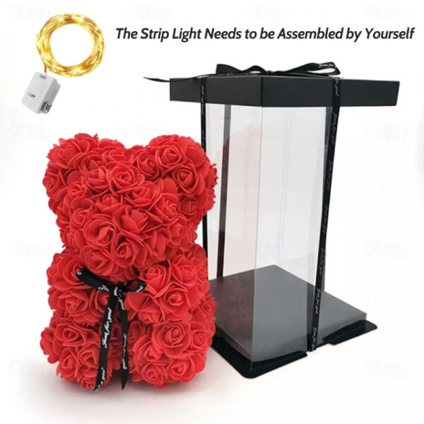 Rose Bear Artificial Foam Flowers with LED Light & Plastic Gift Box- Perfect Romantic Gift for Mother's Day, Anniversary, Wedding, Birthday, Thanksgiv