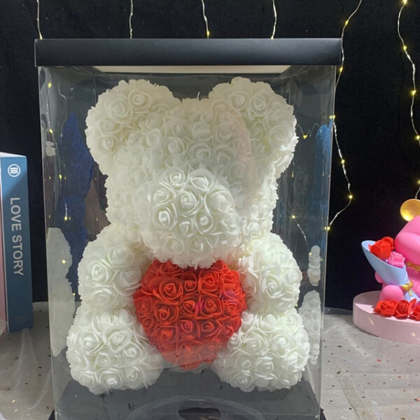 Rose Bear Artificial Foam Flowers with LED Light & Plastic Gift Box- Perfect Romantic Gift for Mother's Day, Anniversary, Wedding, Birthday, Thanksgiv