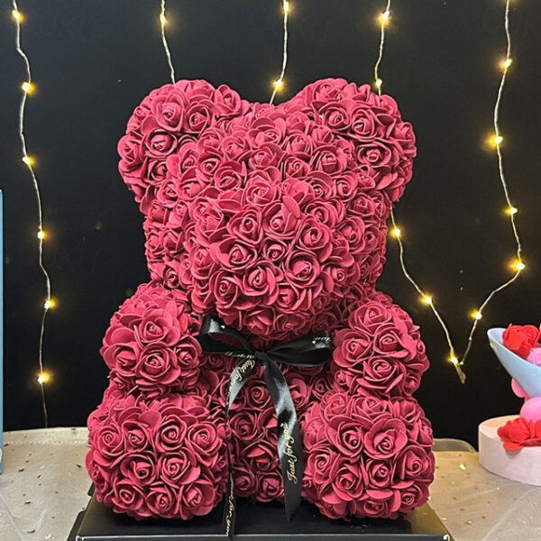 Rose Bear Artificial Foam Flowers with LED Light & Plastic Gift Box- Perfect Romantic Gift for Mother's Day, Anniversary, Wedding, Birthday, Thanksgiv