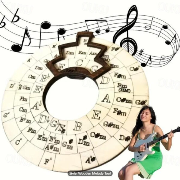 Wooden Melody Tool, Circle Wooden Wheel And Musical Educational Tool, Circle Of Fifths Wheel, Chord Wheel For Musicians, Musical Instruments Accessori